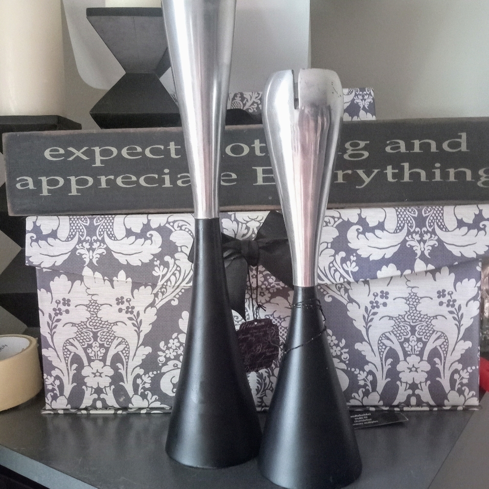 NWT Wood & Metal Taper Candlestick Holders